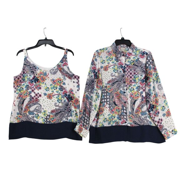 Chicos Paisley Floral Tank Top Blouse Sleeveless Printed Stretch Size 1 - Picture 1 of 16